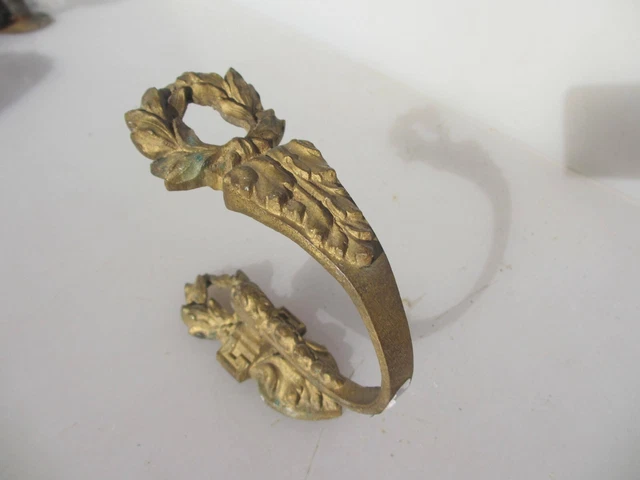 Antique Brass Curtain Tie Back Hook French Old Victorian Rococo Leaf Vintage x1 3