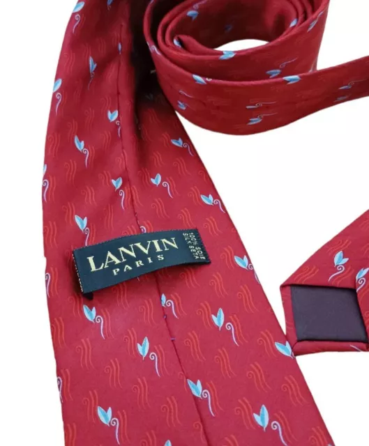 LANVIN Red Art Leaf Tie FRANCE 61"/ 3.6" EC 3
