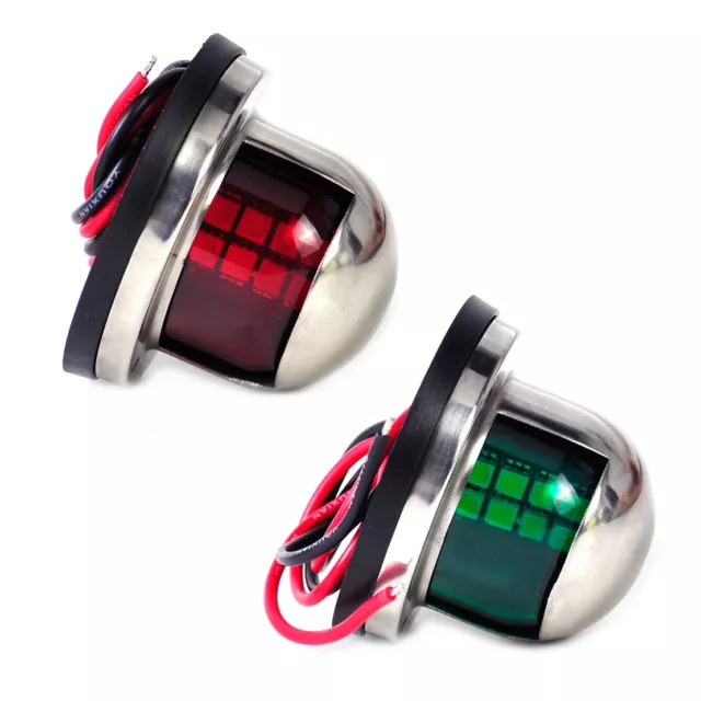 2Pc 12V LED Bow Navigation Light Stainless Marine Boat Yacht Kayaks Red Green ym