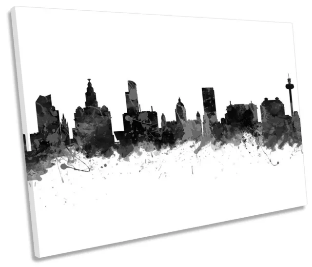 City of Liverpool Skyline Modern B&W SINGLE CANVAS WALL ART Framed Print