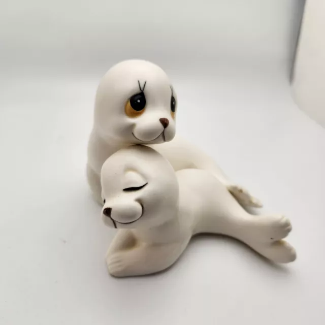 Vintage Oxford Figurines White Harp SEAL Mother Baby 4"x4" Made in Mexico