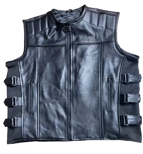 Men’s SWAT Tactical Style Motorcycle Biker Leather Vest