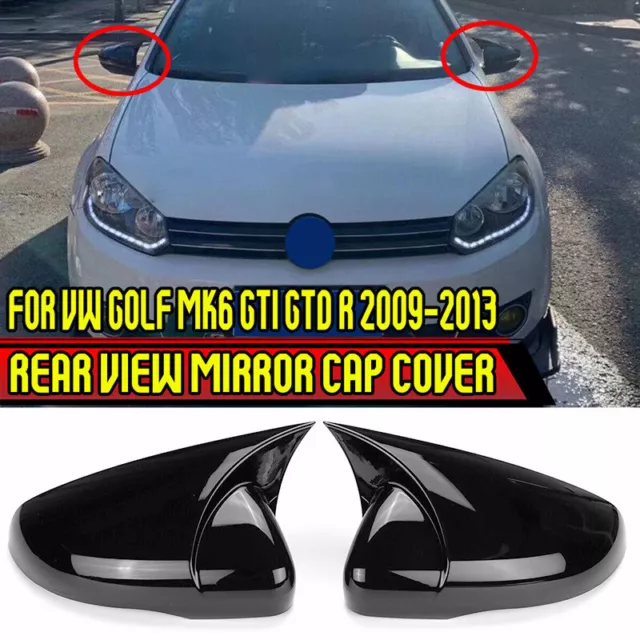 For VW Golf MK6 R GTI GTD Gloss Black Rearview Wing Mirror Cover Caps 2009-2013