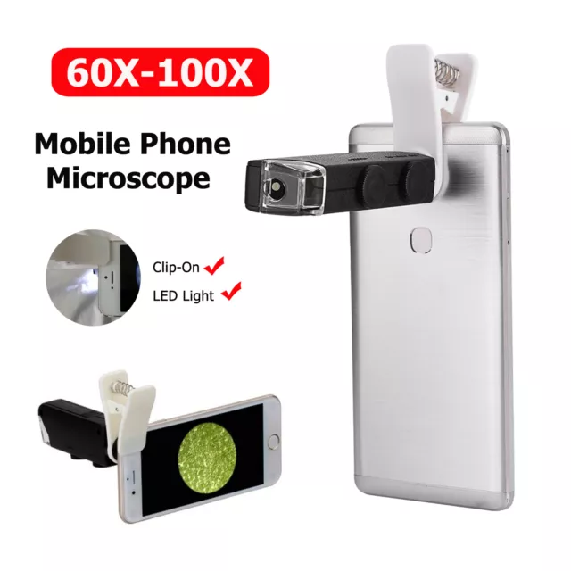 Magnification 60X-100X Optical Zoom LED Microscope Lens w/ Clip for Mobile Phone