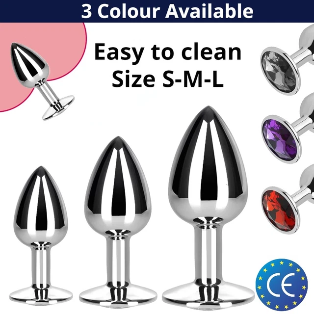 Plug Anal de Metal con Diamante de Colores Tallas S M L 😉 Tapon Anal de Joya 🔥