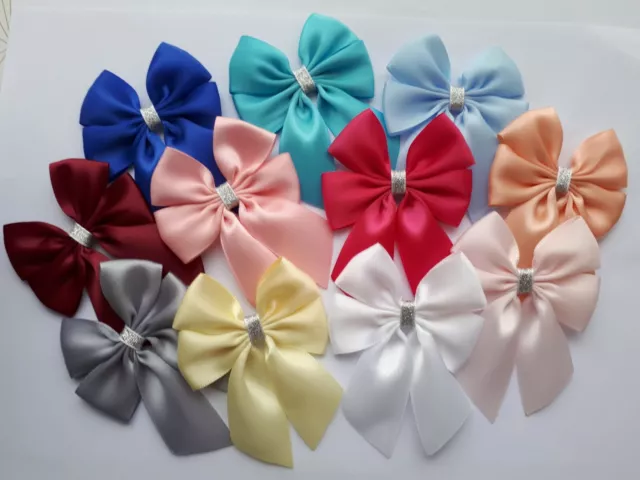 6 pack Satin Ribbon Bows Silver Trim 6 x 8.5 cm Wedding Crafts Sew Many Colours