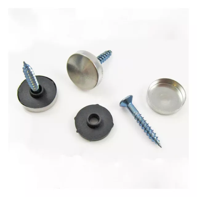 STAINLESS STEEL SCREW CAPS 12mm - 30mm "8 SIZES" WASHERS & SCREWS -SNAP ON COVER