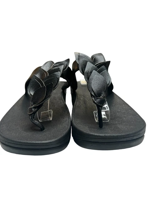 Fitflop Womens Size 10 Black Sandals Toe Thong Fino Leaf Flip Flop Shoes 2