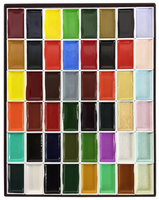 Nihonga Sumi-e Juego de bandejas de pintura de acuarela, 48 colores