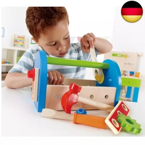 Hape Werkzeugkasten aus Holz mit Zubehör | farbenfrohe Werkbank Hammerspielset 3