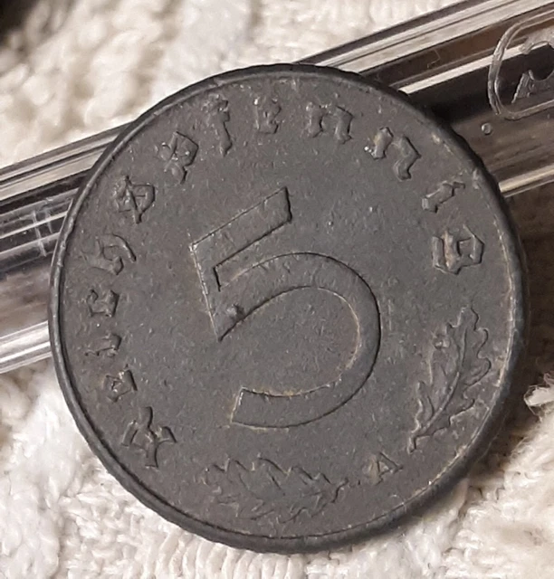 Vintage 1941-A , WW2 German 5 Reichspfennig , WWII Era Heavily Circulated Coin