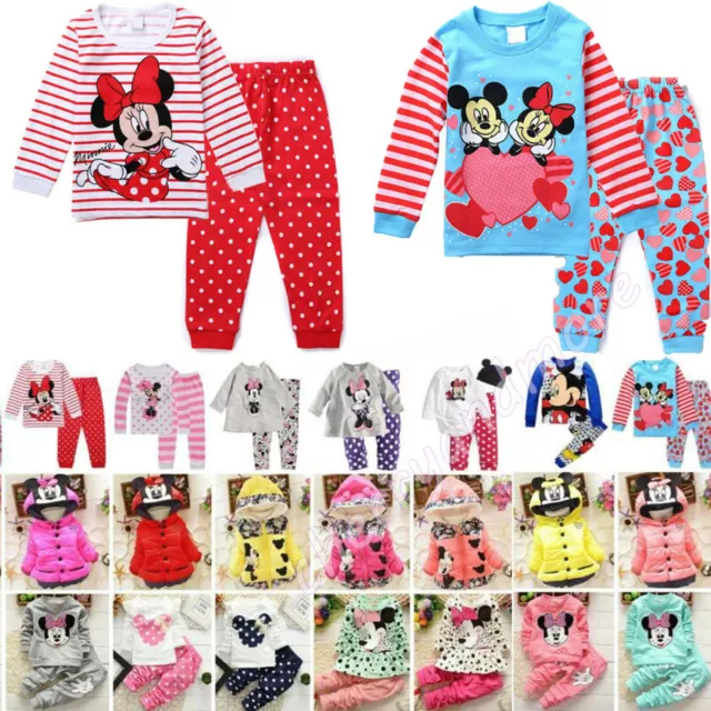 Toddler Kids Girls Cute Minnie Mouse Sweatshirt Top Pants Tracksuit Warm Outfits