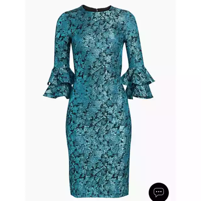 Theia Floral Jacquard Bell-sleeve Sheath Dress