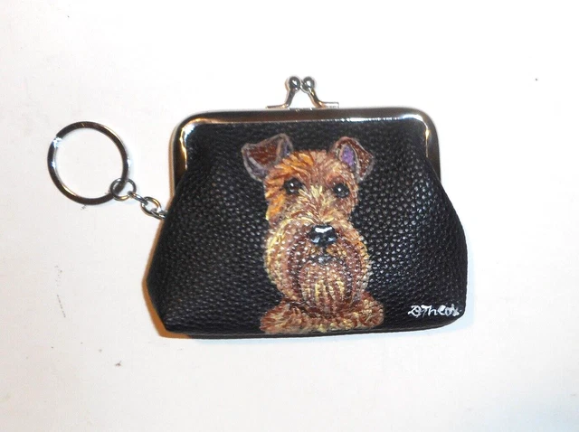 Irish Terrier Dog Hand Painted Coin Purse With Key Chain Vegan Leather