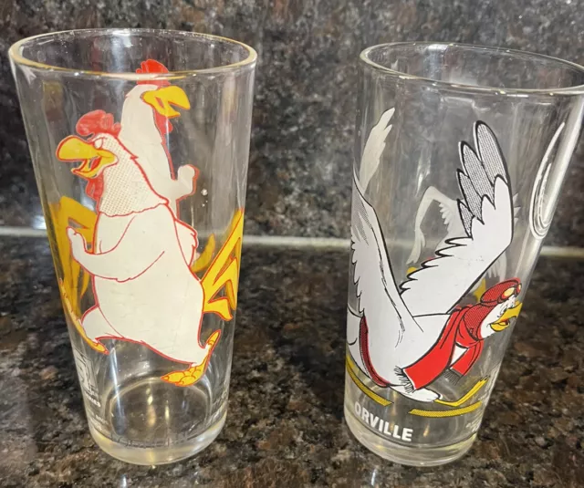 Orville (77) & Foghorn Leghorn (73) Vintage Pepsi Glasses