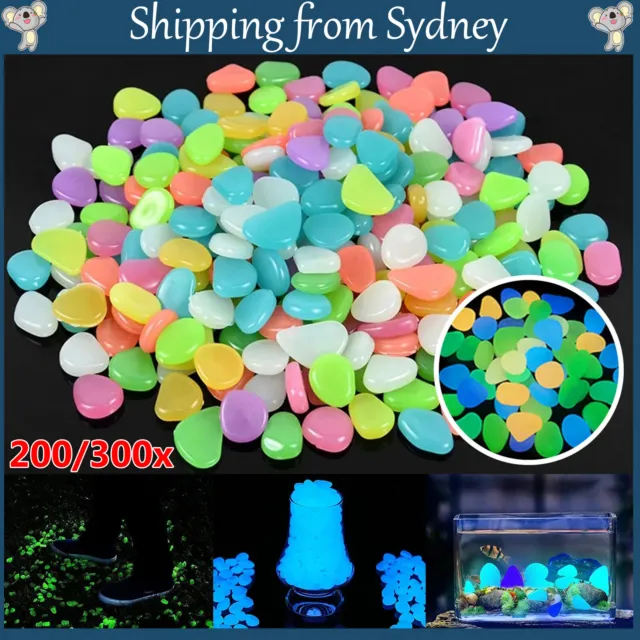 300/200x Pebbles Stone Glow in the Dark Rock Fish Tank Stones Garden Road Decor