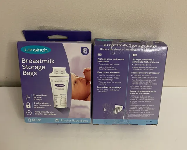 Lansinoh Breast Milk Storage Bags - 50 Count, 4oz Two packages of 25