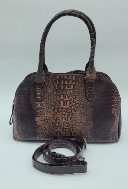 Brown Genuine Leather Croc Embossed Shoulder Bag