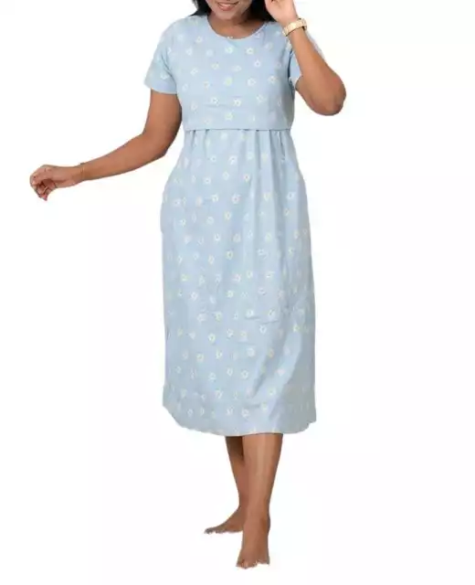 Women's Maternity Nursing Dress for Breastfeeding Short Sleeve with Pockets