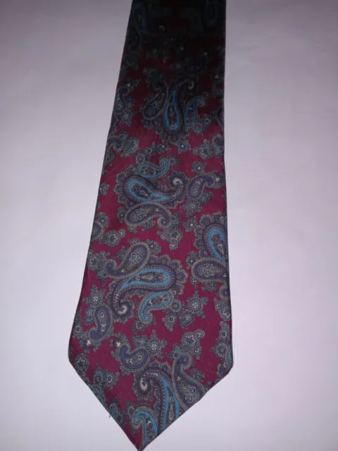 HENRI CHRISTIAN MENS Necktie All Silk Burgundy Blue Paisley $1.99 ...
