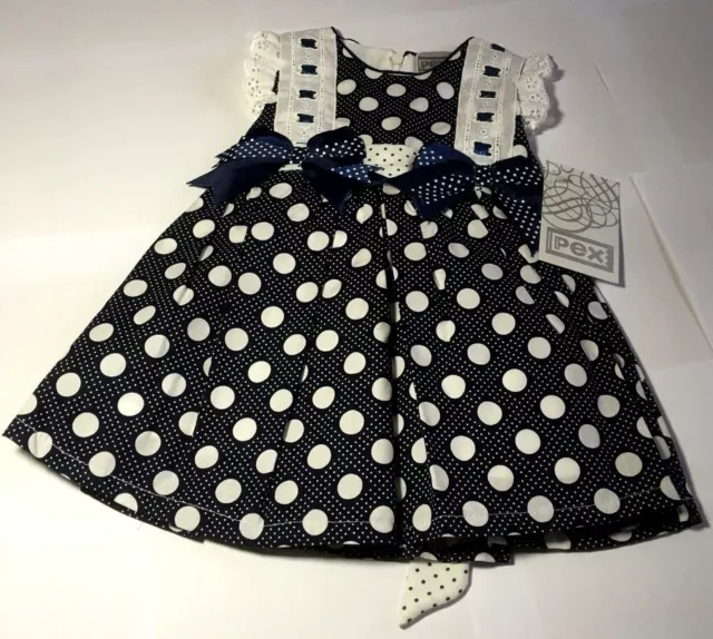 PEX Baby Mädchen Kleid Baumwolle gefüttert blau/weiß Hochzeit Taufe 3m 6m 9 Monate