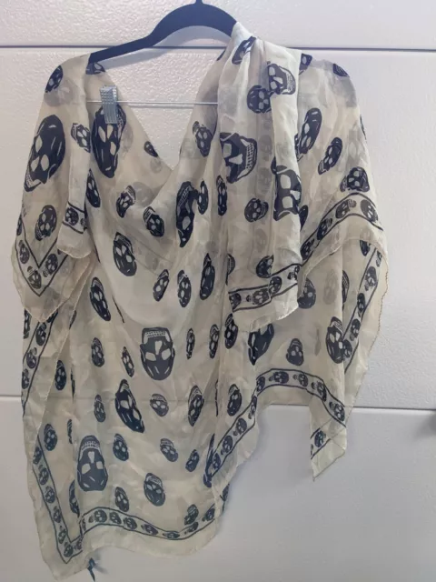 Alexander McQueen Silk Chiffon Skull Scarf Black and White