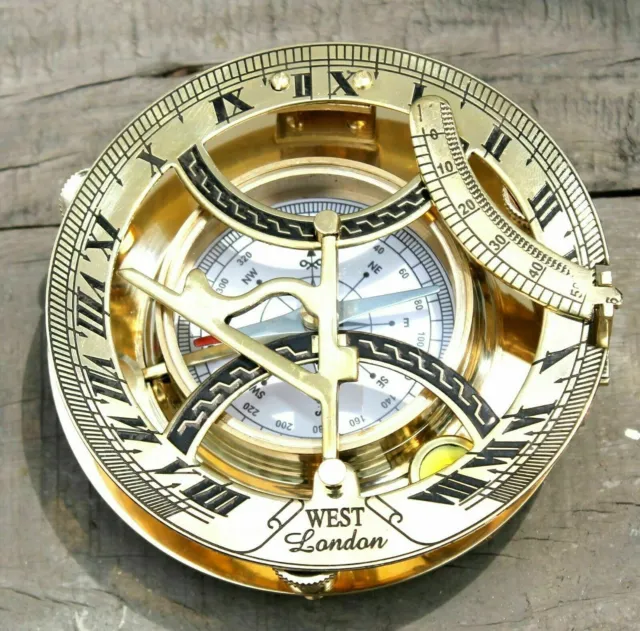 Vintage Nautical Brass Round Sundial Compass Working Directional Best Gift