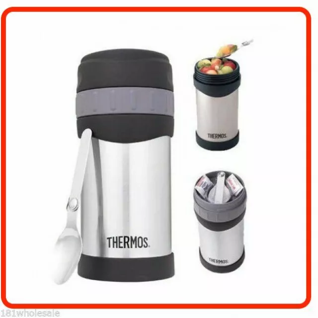 THERMOS Stainless Steel Vacuum Insulated Wide Mouth Food Jar with Spoon 470ml