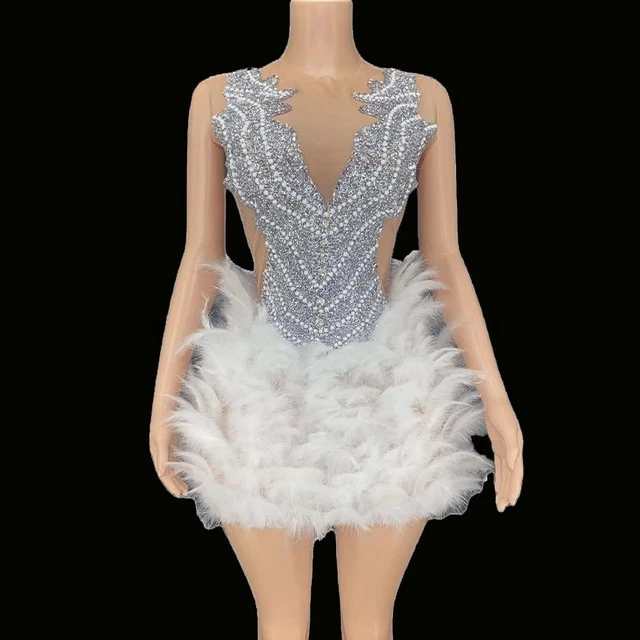 Women Sexy Silver Crystals Dress Prom Party Dancer Stage Costume Dresses New