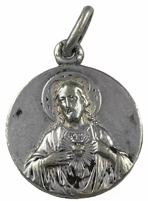 VINTAGE CATHOLIC SACRED Heart Jesus Silver Tone Religious Medal $8.99 ...