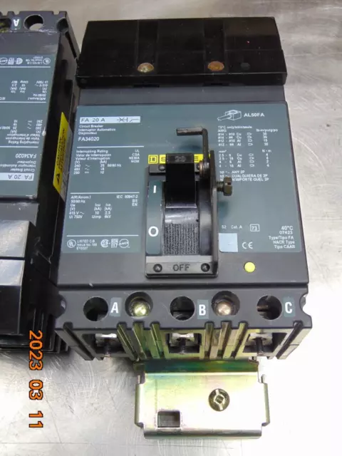 Square D 20 Amp, 3P, 480V Fa34020 Circuit Breaker