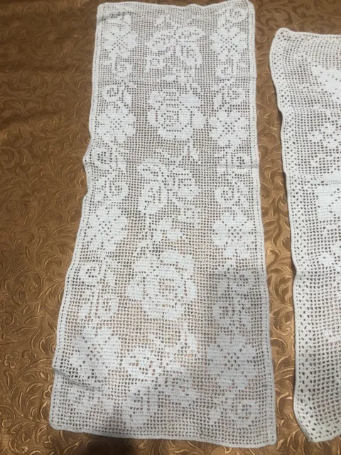 Italian Cottage Hand Made White Filet Crotchet Table Runner And Tray Doily