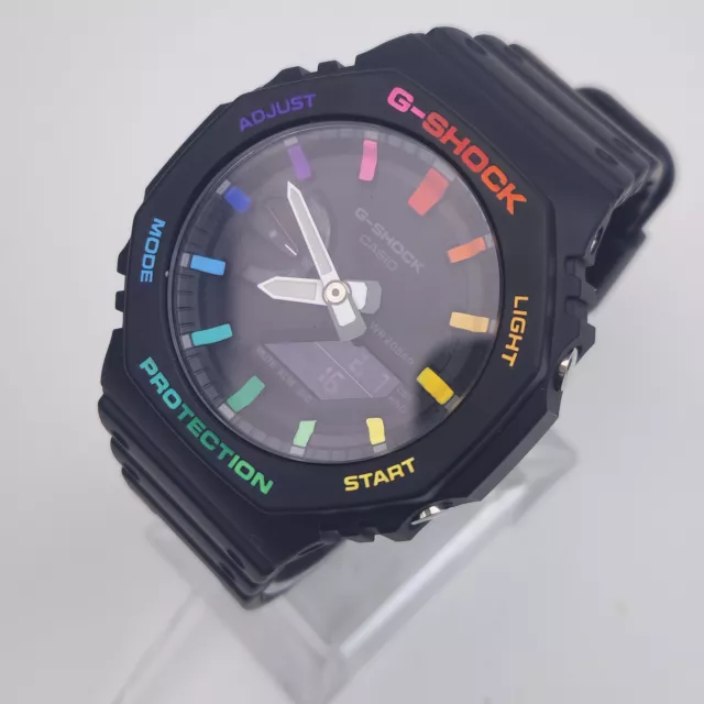 Casio G Shock GA 2100 1A Black Full Rainbow Index Dial Custom MODS Hand Painted 3