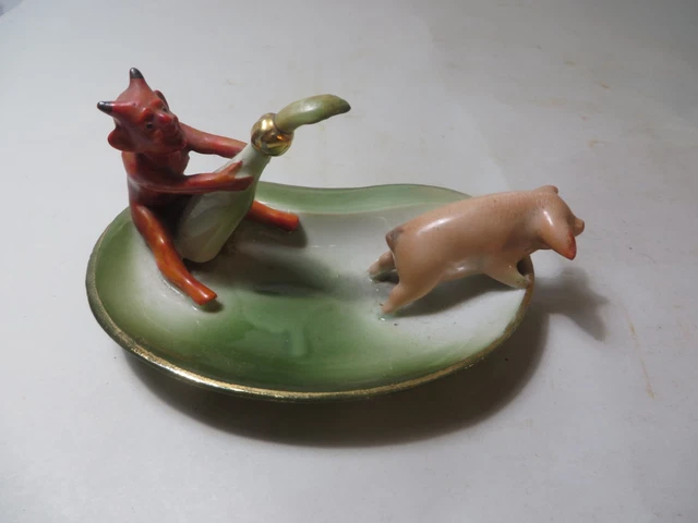 RARE ANTIQUE GERMAN Pig Fairing Pig And Devil Pin Dish $119.99 - PicClick