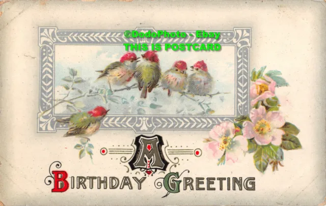 R351278 A Birthday Greeting. Small Birds sitting on the tree. Wildt and Kray. Se