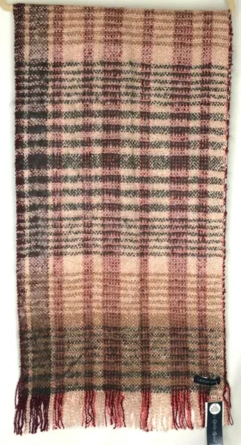 Lands End Womens Soft Pink Cozy Brushed Plaid Scarf Regular