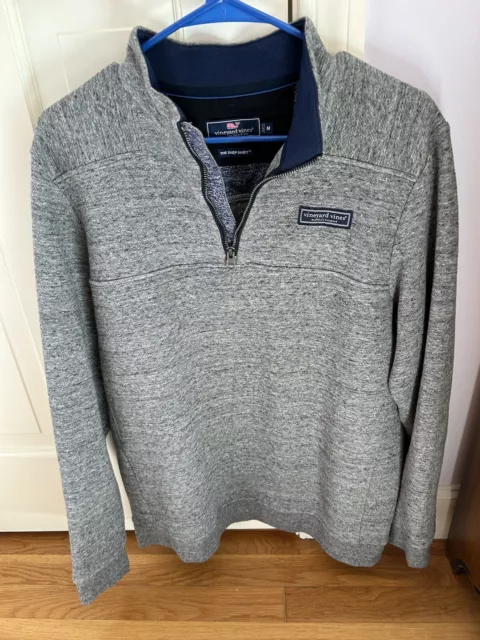 Vineyard Vines Sweater Mens Medium The Shep Shirt Gray Cotton 1/4 Zip Pullover