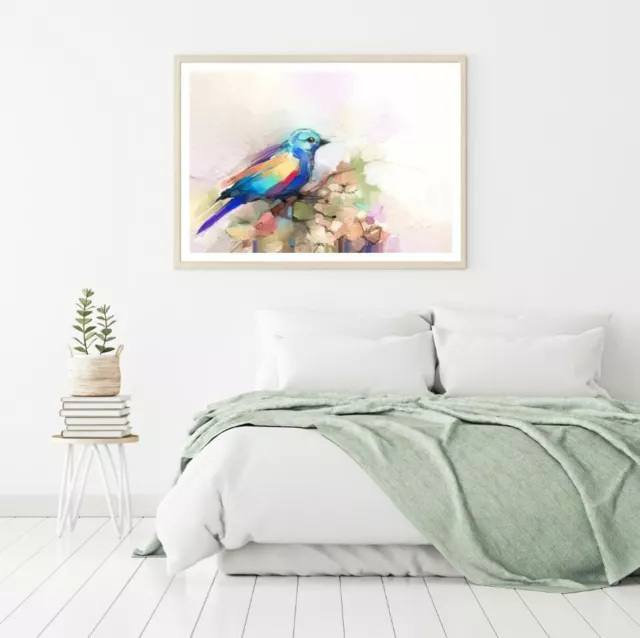 Bird on Flower Tree Watercolor Print Premium Poster High Quality choose sizes