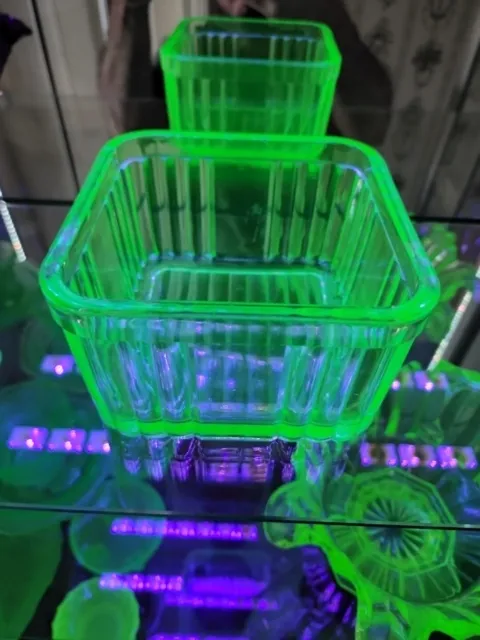 Green  Uranium Glass Butter Dish