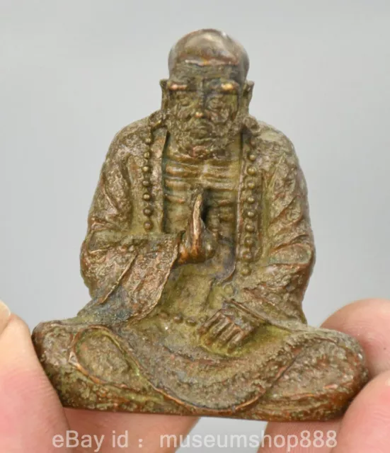 2" Old Chinese Red Bronze Craving Arhat Damo Bodhidharma Dharma Buddha Statue