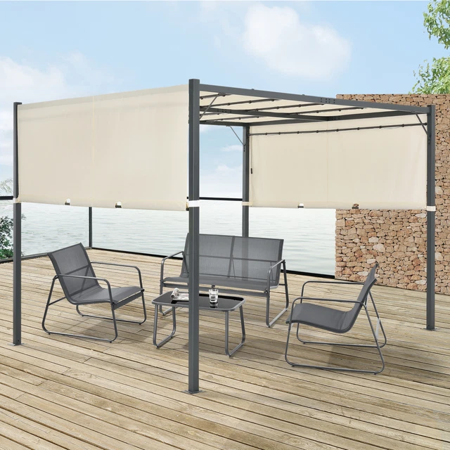 Pavillon Pergola Gartenzelt Terrassendach Sonnenschutz LED Solar 300x300cm Creme