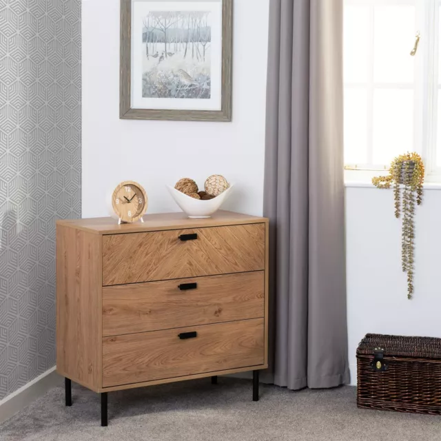 Leon 3 Drawer Chest of Drawers Herringbone Medium Oak Bedroom Storage