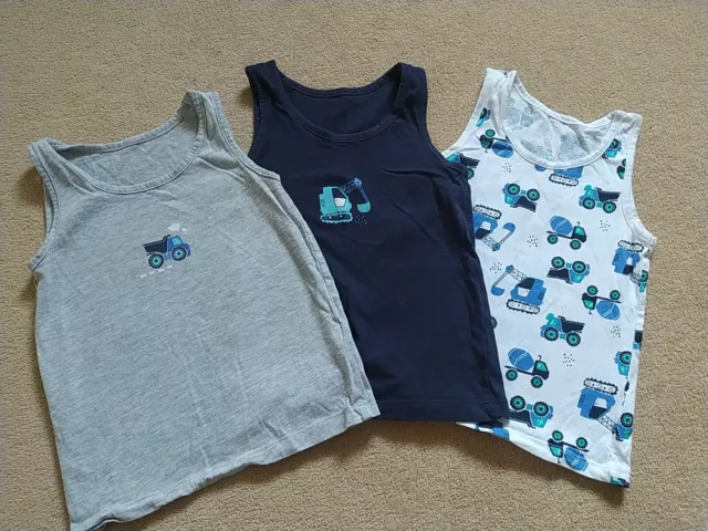 3x Boys Sleeveless Vests, Diggers And Dumper Trucks, Age 4-5