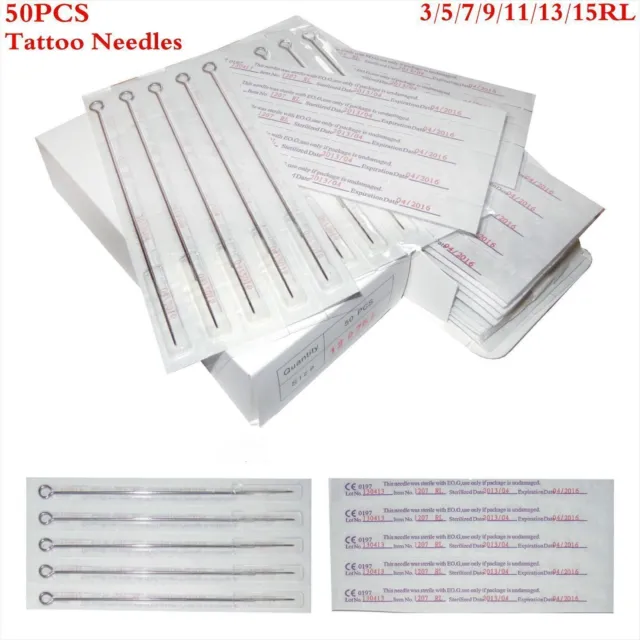 Tattoo Needles & Tips Set, ATOMUS 50pcs Disposable Mixed Tattoo Needles +  50pcs Assorted Tattoo Needles Tips, 5pcs of each-3rl 5rl 7rl 9rl 3rs 5rs  7rs