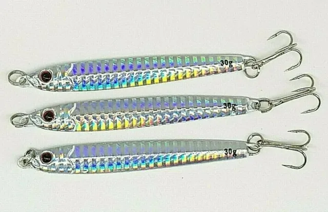Pack of 3/6 x 30gm SEA FISHING SILVER MINNOW LURES mackerel pike SPINNERS