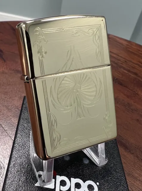 Zippo Windproof Lighter ACE OF SPADES High Polish Brass NEW IN BOX FREE POST