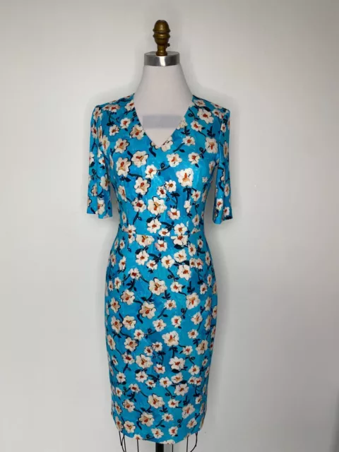 Escada Blue & White Floral Print Summer Dress in Size 34 Beautiful!