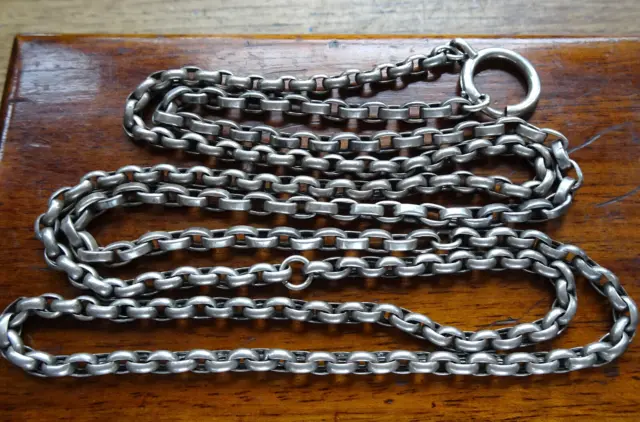 antique Victorian 925 STERLING SILVER  44" long 52g guard chain necklace -N335