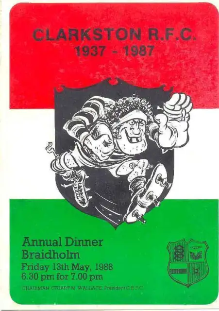 Clarkston 1937-1987 Annual Dinner 13 May 1988 Rugby Menu Card