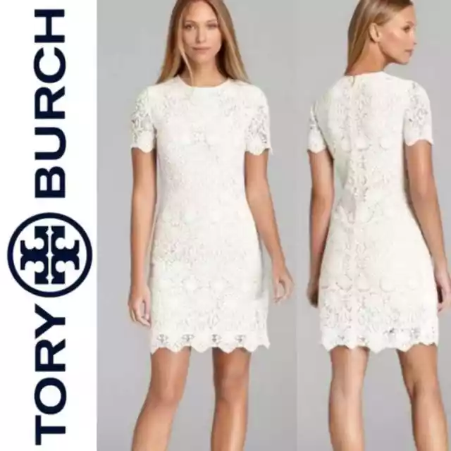 Tory Burch white floral lace crochet sheath dress size large bridal shower